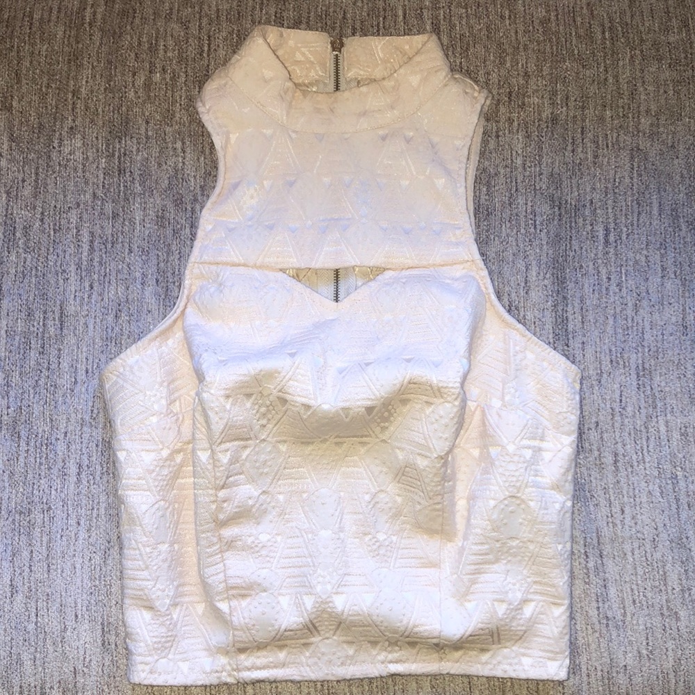 Cream High Neck Top with Full Zipper Back